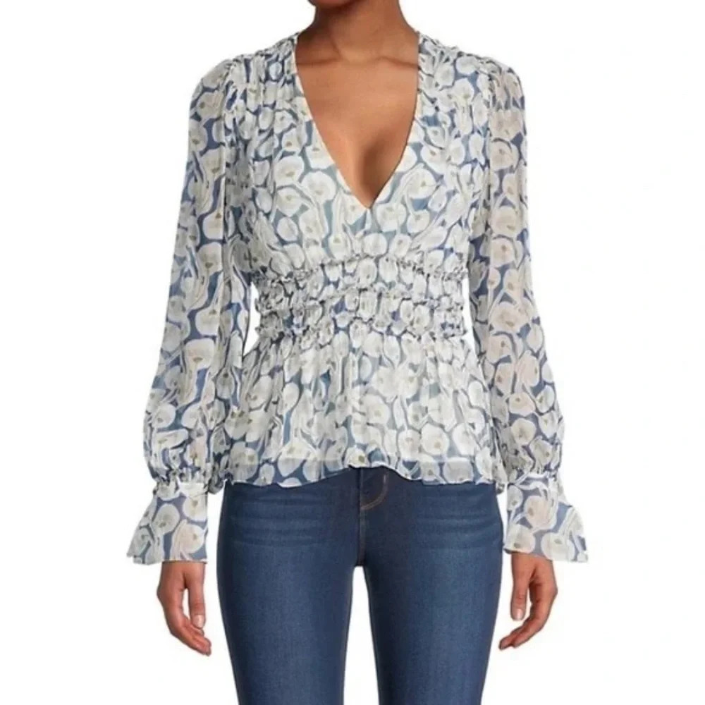 Rebecca Taylor Deco Fleur Silk Floral Blouse/Mu;ticolor, 16717 - Picture 15 of 16